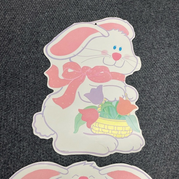 Set of 2 VINTAGE 1980 Pastel Easter Flocked Easter Bunnies/Eggs EUREKA Die Cut - Picture 3 of 4